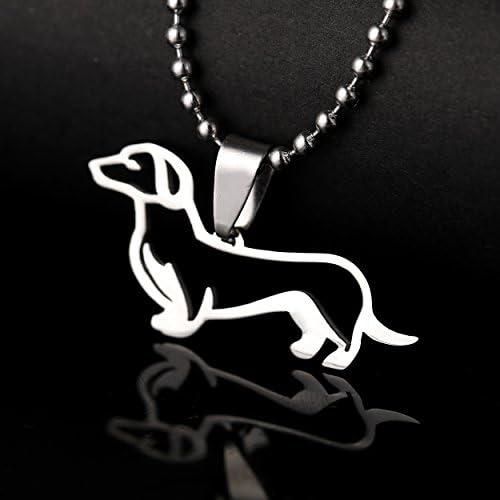 Stainless Steel Dachshund Doxie Wiener Sausage Dog Cartoon Outline Pet Dog Tag Breed Collar Charm Pendant Necklace Version 2