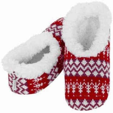 Snoozies Ladies Hot Mocs Fair Isle Slippers Red & Purple Large UK 6 - 7