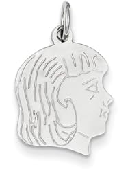 14k White Gold Etched Medium Facing Right Engravable Girl Charm Pendant