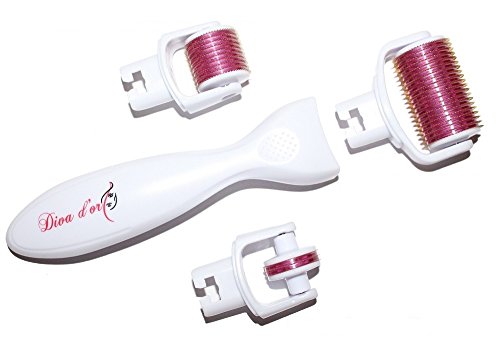 3-In-1 Kit Derma Roller by Diva d'or - Titanium Micro Needle Roller - 180/600/1200 Needles - Best Skin DermaRoller for Body and Face - 0.5/1.0/1.5mm Needle Length + FREE luxury Pouch - Use microneedling for Anti Aging, Acne Scars, Stretch Marks, Wrinkles, Eyes pouches, body, Hair Loss, Cellulite, Scalp and Beauty enhancement - Multiplies the results of Skincare products like Vitamin C, anti aging serum & Hyaluronic Face Serum