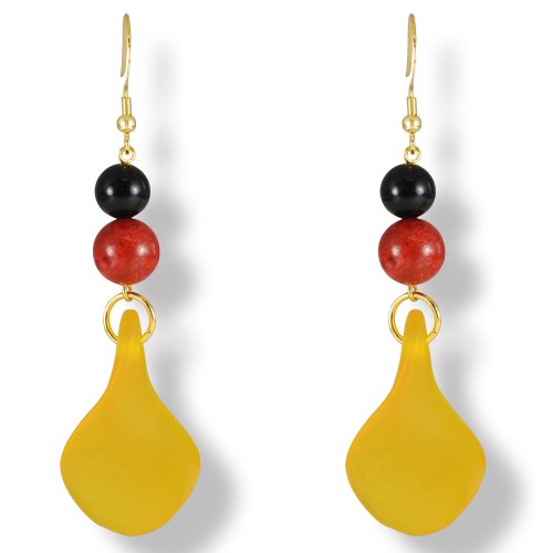 Ohrhänger schwarz, rot, gold. Achat- Schaumkoralle – Murano Art, Silber vergoldet