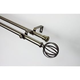 A&F Rod Decor - Drapery Double Rod Set 120 - 160 inch w Cage Finial - Antique Brass
