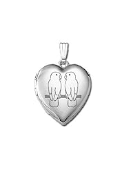 14k White Gold Sweetheart "Lovebirds" Locket 3/4 inch x 3/4 inch in Solid 14K White Gold