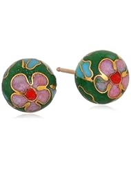 Gold Filled Sterling Silver Green Cloisonne 8mm Stud Earrings