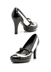 4 Inch Heel Pointy Toe Pump Women'S Size Shoe With Two Tone And Mary Jane Strap