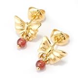 24K / 21K Gold Garnet Bead Dangle Butterfly Earrings