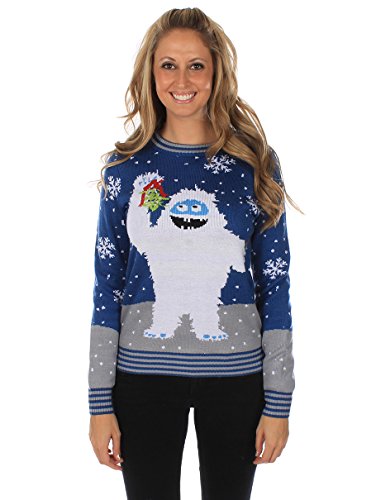 Women's Ugly Christmas Sweater - The Romantic Yeti Sweater Blue