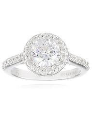 Sterling Silver Swarovski Zirconia 1.5cttw Round Center Halo Engagement Ring