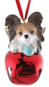 #!Cheap Cute Christmas Holiday Brown Papillon Red Ornament Bell Figurine Puppy
