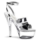 6 inch Spike Heel Platform Sandal Silver Chrome Faux Leather/Clear