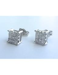 5/8 CT Genuine Micro Pave Diamonds Stud Earrings - 14K White Gold