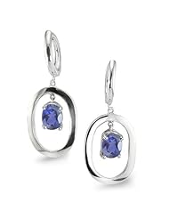 CleverEve Luxury Series One Pair Oval Leverback Dangling Silver Earrings w/ 8mm Genuine Oval Iolite Center Stones