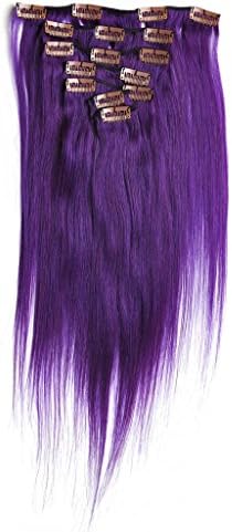 Wigiss Hollywood Special Recommendation 18" 7pcs 100% Brazilian Remy Clip in Straight Human Hair Extensions Purple