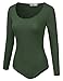 Doublju Womens Trendy Long Sleeve Scoopneck Rayon & Ribbed Knit Bodysuit (Made In USA)