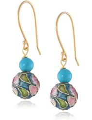 Gold Plated Sterling Stabilized Turquoise and Cloisonne Bead Drop Earrings