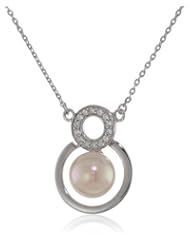 Majorica Pearl Cubic Zirconia Circle Pendant Necklace, 17"