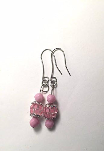 Pastel pink dangle earrings, women's earrings, teen earrings, light pink baby pink, silver colored copper wire, 20 gauge wire, handmade drop earrings, handcrafted colorful earings
