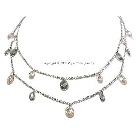 Cubic Zirconia Necklaces - Sterling Silver Champagne & Smoky CZ Layered Necklace