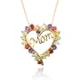 Yellow Gold Plated Sterling Silver Multi-Gemstone "Mom" Heart Pendant, 18"