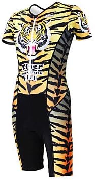 Triathlon Tiger Stripes Yellow Short Sleeve Wear and Shorts Conjoined Cycling Clothing