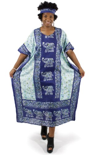 Elephant Line Caftan Kaftan with Matching Headwrap - Available in Several Colors