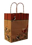 100 Cub / Petite Snowbirds Shopping Bag with Red and White Twisted Paper Handle, Natural Kraft, 8"x4-3/4"x10-1/2" Tall