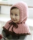 【Kan Sei+】絵本の中から飛び出した赤ずきんちゃん！　肩からしっかり防寒　よく動く子供でも肩や耳を冷やさないから温かさ持続　ニット帽子 /毛糸/手編みなので赤ちゃんの頭にも安心 (ピンク)