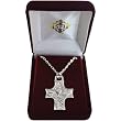 Silver-Plated Necklace with 18" Chain and 1.25" Pendant of a Cross with a Chalice, Fish, and Bread