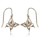 18kpl Genuine Diamond Accent Butterfly Wire Earrings
