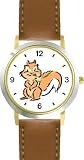 Squirrel Cartoon Animal - WATCHBUDDY® DELUXE TWO-TONE THEME WATCH - Arabic Numbers - Brown Leather Strap-Size-Children's Size-Small ( Boy's Size & Girl's Size )
