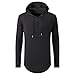 UNRESTRAINED Mens Hipster Hip Hop Longline Long Sleeve Hoodie T Shirt Black L