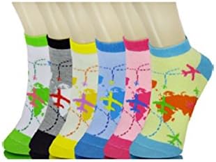 Kids Low-Cut Socks Airplane Mixed Colors Value Pack Size: 6 - 8 [Set 6 pairs]