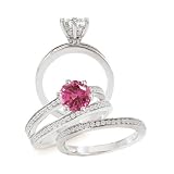 18k Chatham 6.5mm round pink sapphire color #150 engagement ring with split shank 18k Chatham 6.5mm round pink sapphire color #150 engagement ring with split shank