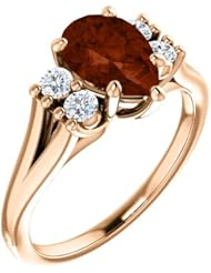 18K Rose Gold 9.00x6.00mm Pear Cut Mozambique Garnet and Diamond Ring -- LIFETIME WARRANTY
