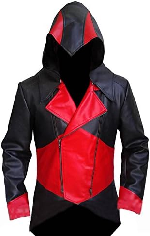 Leather Fashion Mens Assassin's Creed 3 Connor Anime Cosplay Costume Kenway Hoodie Faux Jacket (MEDIUM, BLACK)