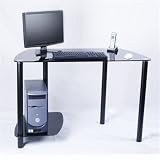 Black Glass Modern Computer Desk with CPU Stand