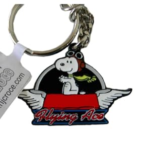 Peanuts Snoopy keyring / zipper pull - Flying Ace on the roof metal keychain