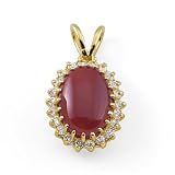 Red Coral Pendant with Diamond in 14K Yellow Gold