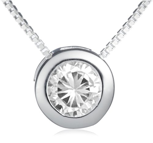 Tuscany Silver Damen-Halskette mit Anh&auml;nger Round Cubic Zirconia Rubover on Adjustable Box Preisvergleich