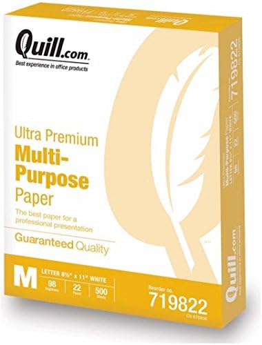 Quill Ultra Premium Multipurpose Paper, Copy Fax Laser & Inkjet Printer, 8 1/2 x 11 inch Letter Size, Heavier 22 lb. Density, 98 Super Bright White, ColorLok, Acid Free, Single Pack, 500 Total Sheets (719822)