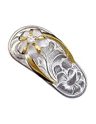 925 Silver Two Tone Plumeria Slipper Pendant Hawaiian Silver Jewelry