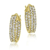 18k Gold over Silver 16mm Two Row Inside Out CZ Hoop Earrings