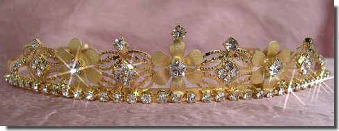 Bridal Wedding Tiara Crown With Gold Flowers 4652G6