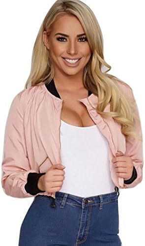 Women Fashion Zipper Autumn Winter Street Jacket Coat Outwear (L-Bust:37.0", Pink)