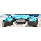 Miami Modern Outdoor Wicker Patio Furniture Sectional Set 7 Pieces Tropical Blue