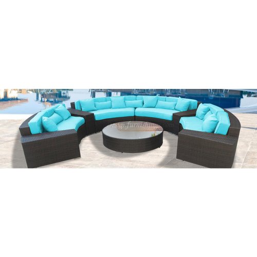 Miami Modern Outdoor Wicker Patio Furniture Sectional Set 7 Pieces Tropical Blue