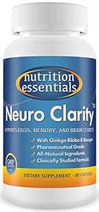 Neuro Clarity - All Natural Brain Function Booster! Super Ginkgo Biloba complex with St John's Wort, and Bacopin - Improve Mental Clarity, Focus, Memory and Concentration! Reduce Stress and Anxiety! Pharmaceutical grade BRAIN GAIN and NEURO ENHANCEMENT in a bottle! 60-Day Supply / 1 Bottle - By Nutrition Essentials