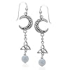 Sterling Silver Celtic Knot Crescent Moon, Trinity Knot, and Rainbow Moonstone Beaded Earrings