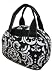 Black White Damask Floral Print Insulated School Lunch Tote Bag Box