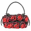Fontanelli Black & Red Handmade Rose Bouquet Italian Leather Handbag